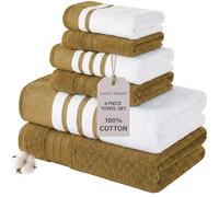 Modern Threads Juego de 6 Piezas, 2 Toallas de baño, 2 Toallas de Mano, 2 Toallas faciales, Secado rápido, Blanco/Contraste Reinhart Mostaza
