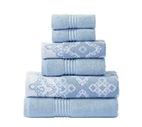 Modern Threads Juego de 6 Toallas de Lana teñida, Jacquard/Liso, Color Azul Charlize