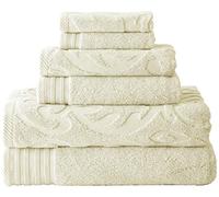 Modern Threads, Juego de 6 Toallas Jacquard y Lisas, diseño de medallón, Marfil