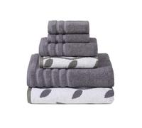 Amrapur 6-Piece Yarn Dyed Organic Vines Jacquard/Solid Ultra Soft 550GSM 100% Combed Cotton Towel Set 6 Toallas teñidas con Hilo vides, Algodón, Lavanda Gris, Sencillo, 40.6 x 25.4 x 12.7 cm, 6
