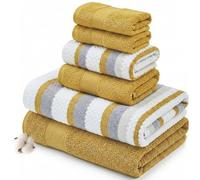 Modern Threads, Pax, Juego de Toallas Reversibles de Jacquard teñidas, Toallas de baño, Mano y paños, súper absorbentes y de Secado rápido, 100% algodón Peinado, 6 Unidades, Mostaza (Mustard)