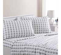 Modern Threads Sábanas Impresas de Microfibra Suave, sábanas de Microfibra de Lujo, Incluye sábana encimera, sábana Bajera Ajustable con Bolsillos Profundos y Fundas de Almohada Claire Queen