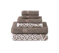Modern Threads Trefoil - Juego de 6 toallas de jacquard teñidas de hilo reversible de filigrana, toallas de baño, toallas de mano y paños de baño, súper absorbentes y de secado rápido, 100% algodón