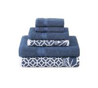 Modern Threads Trefoil - Juego de 6 toallas de jacquard teñidas de hilo reversible de filigrana, toallas de baño, toallas de mano y paños de baño, súper absorbentes y de secado rápido, 100% algodón