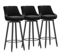 Modern Velvet Bar Stool Set o 3Swivel Bar Chairs with Upholstered Backrest & Black Metal Footrest for Kitchen Island/comedor 65 cm altura elegante y confortable