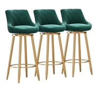 Modern Velvet Bar Stool Set o 3Swivel Upholstered Back Bar Chairs with Gold Metal Footrest for Kitchen Island/Dining Green 75cm