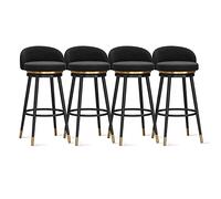 Modern Velvet Bar Stools 4 PCS 360° Swivel Kitchen Chairs with Back Stylish Breakfast Bar Height Counter Stools for Island Restaurant Dining Room