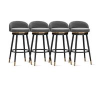 Modern Velvet Bar Stools 4 PCS Upholstered 360° Swivel Breakfast Bar Chairs with Back for Kitchen Island & Restaurant Stylish Counter Height Seating