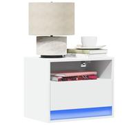 Modern Wall Mounted LED Night Stands Set of 2 White with RGB Lights Space Saving Bedside Tables with Storage Drawer for Bedroom Home Decor