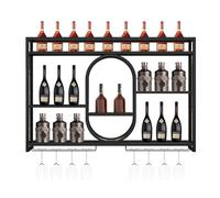 Modern Wall Mounted Wine Rack with LED Light, Bar Unit Hanging Liquor Bottles Shelves, Floating Organizer Storage Shelf with Glass Holder, For Bar Cafe Home Kitchen Decoration(Black,160x15x8