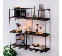 Modern Wall Shelf Set (3 Pieces), Black & Walnut, 60 x 14 cm | 100% Spruce Wood & Metal Frame | Stylish & Functional for Home & Office Decor
