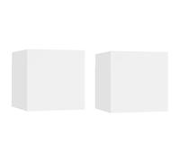 Modern White Engineered Wood Nightstand Set of 2 with Wall Mount, 30.5x30x30cm Bedside Table with Storage Shelf for Bedroom, Living Room, Spacious Organizer for Books & Remote Control