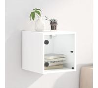 Modern White Glass Door Nightstand 35x37x35 cm - Wall Mounted Bedside Table with Storage Shelf for Bedroom, Living Room Durable Engineered Wood Tempered Glass - Holds 60kg