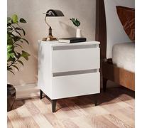 Modern White Nightstand with 2 Drawers - Plywood Bedside Table 40x35x50 cm Industrial Style Metal Legs for Bedroom Living Room Sturdy & Easy to Clean