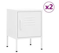 Modern White Steel Nightstand Set of 2 with Adjustable Shelf and Lock, 35x35x51 cm, Durable Bedside Tables for Bedroom Storage, Space-Saving Design with Levelers, Easy to Clean and Assemble
