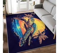 Moderna alfombra retro de vacaciones, 100 x 160 cm, lavable, para salón, playa de ensueño, puesta de sol, palmera, antideslizante, para dormitorio, color lila oscuro, pelo corto, para habitación de