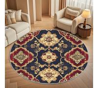 Moderna Alfombras Redondas Pelo Corto 200cm PatróN Tradicional Persa de Color Rojo Intenso Franela Suave Alfombra Círculo Salón Dormitorio Marina de Guerra Alfombra Antideslizante Lavable en Lavadora