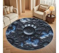 Moderna Alfombras Redondas Pelo Corto 80cm Engranajes MetáLicos Modernos Franela Suave Alfombra Círculo Salón Dormitorio Negro Alfombra Antideslizante Lavable en Lavadora