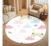 Moderna Alfombras Redondas Pelo Corto 80cm Nubes y Estampado Animal ArcoíRis Franela Suave Alfombra Círculo Salón Dormitorio Estilo de Dibujos Animados Alfombra Antideslizante Lavable en Lavadora