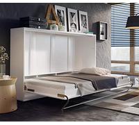 Moderna cama horizontal Murphy blanca brillante con armario de pared oculta, ahorro de espacio, cama plegable para dormitorio, 140 x 200 cm