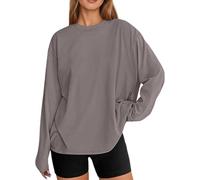 Moderna camiseta de manga larga de gran tamaño, parte superior básica informal con cuello redondo para el día a día, algodón puro, ideal para primavera, café, 3XL