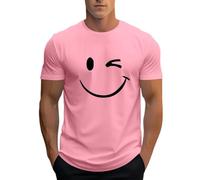 Moderna camiseta para hombre con diseño informal, cuello redondo, manga corta, cómoda y elástica, para uso diario, ideal para primavera y verano, Rosa., L