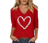 Moderna camiseta para mujer con estampado gráfico, manga corta, mezcla de algodón suave para una agradable vida cotidiana, ideal para combinar con vaqueros, perfecta para primavera, rojo, XL