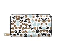 Moderna cartera de viaje de piel sintética larga con cremallera diseñada para mujeres con estampado de triángulos, color negro, blanco y dorado, Huesos de perro, huellas de pata., Talla única
