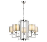 Moderna chandelier cromada, 90 cm de altura x 70 cm de diámetro, 5 bombillas E27 de máx. 40 W, elegante tapa de cristal, color blanco sólido, perfecto para decoración del hogar con glam