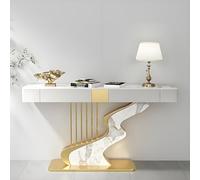 Moderna consola de entrada con 2 cajones, mesa de sofá estrecha con mesa de losa de roca y marco de acero al carbono para vestíbulo, sala de estar