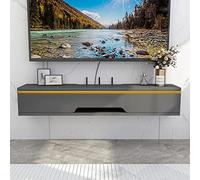 Moderna consola de TV flotante con gestión de cables oculta, unidad montada en la pared para dormitorio, estante de almacenamiento delgado para decodificador, elegante soporte de TV de 90 cm de ancho