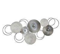 Moderna decoración de pared, diseño de círculos plateados de metal, 82 x 38 cm