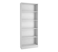 Moderna estantería alta y estrecha con 4 estantes, acabado de nogal, almacenamiento que ahorra espacio para el hogar u oficina, libros y decoración
