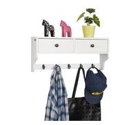 Moderna estantería de pared, perchero, estante de pared, estante, con 5 ganchos y dos cajones,blanco frg178-w sobuy 60 cm