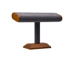 Moderna estantería expositora de joyería con base de madera de nogal, acabado gris/beige, estante decorativo de exhibición con múltiples escenas para accesorios, elegante vitrina de joyería para