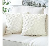 Moderna Funda de Cojines Diseño Triangular de Pelusa Fundas de Almohada de Imitación Suave y Lujosas de Terciopelo Boho Decoracion para Cama Dormitorio Salon 2 Piezas 45x45 cm Blanco