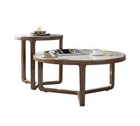 Moderna Juego de 2 mesas de centro anidadas redondas, mesa de centro moderna, mesa auxiliar con parte superior de pizarra y patas de madera natural, mesas auxiliares anidadas redondas for sala de esta