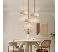 Moderna lámpara colgante de tambor de travertino creativa LED para comedor, lámpara de techo de madera para dormitorio, cocina, bar, sala de estar (A2)