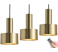 Moderna lámpara colgante inalámbrica con control remoto, funciona con pilas, lámpara colgante de techo para cocina, dormitorio, comedor, bar, elegante decoración del hogar (color: dorado)