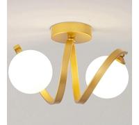 Moderna lámpara de techo de 2 luces de globo blanco - Lámpara de techo semi-F de metal en espiral Slish para pasillo, entrada, cocina, bombilla G9