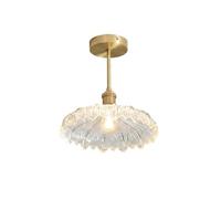 Moderna lámpara de techo semiempotrada de latón, pantalla de cristal transparente festoneada en forma de pétalos, diseño floral nórdico, ideal para pasillo, entrada, porche o balcón.