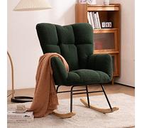 Moderna mecedora con respaldo de alas con asiento acolchado tapizado, relájate con estilo y comodidad en tu sala de estar o guardería, patas de madera maciza, color verde