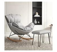 Moderna mecedora para guardería con reposapiés, sillón reclinable tapizado con respaldo alto, sillón de acento gris para sala de estar, patas de madera maciza, cómodo balancín