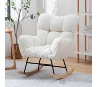 Moderna mecedora tapizada blanca con respaldo alto para guardería y sala de estar, asiento acolchado de peluche, 55 x 75 x 82 cm