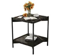 Moderna mesa auxiliar cuadrada minimalista de 2 niveles para sala de estar, elegante mesa auxiliar de madera con marcos de metal, mesa de acento contemporánea para sofá, mesita de noche compacta (C,
