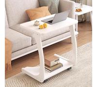 Moderna mesa auxiliar de madera maciza con ruedas, almacenamiento de 2 niveles, diseño de doble capa, ideal para sala de estar y sofá, mesita de noche versátil, muebles elegantes para el hogar