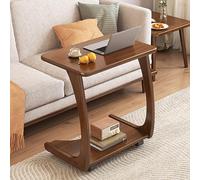 Moderna mesa auxiliar de madera maciza con ruedas, almacenamiento de 2 niveles, diseño de doble capa, perfecta para sala de estar o dormitorio, elegante mesita de noche, mesa auxiliar versátil