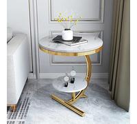 Moderna mesa auxiliar de mármol blanco - Mesa auxiliar redonda de doble capa de 45 cm para sala de estar, sofá, mesita de noche, mesita de centro, elegante y funcional pieza de mobiliario