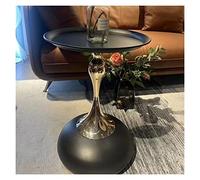 Moderna mesa auxiliar de metal negro para dormitorio y sala de estar, mesa auxiliar redonda de 15.7 x 21.6 pulgadas con diseño de círculo pequeño, elegante mesita de noche para espacios pequeños