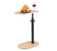 Moderna mesa auxiliar de sofá de 2 niveles con altura ajustable y diseño giratorio de 360°, elegante mesita de noche con almacenamiento para espacios pequeños, mesa de centro ovalada de madera para